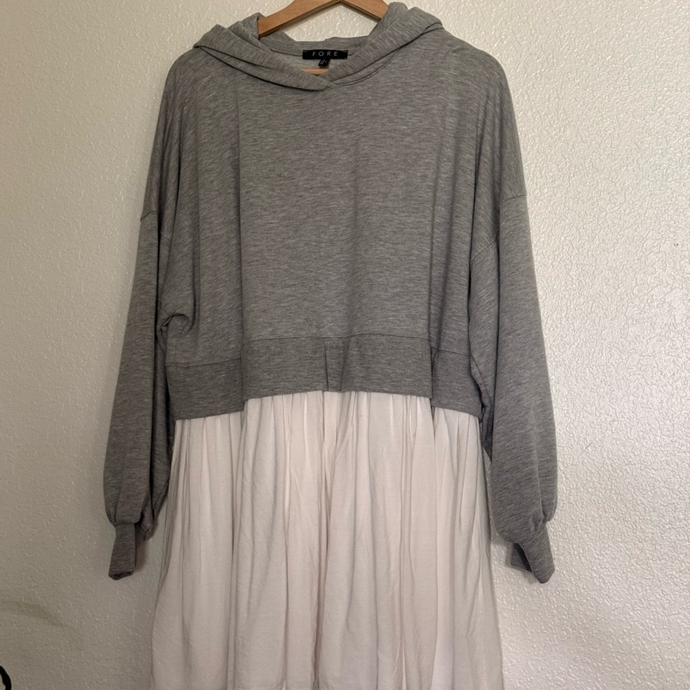 FORE Grey Hooded Layered Dress with White Skirt